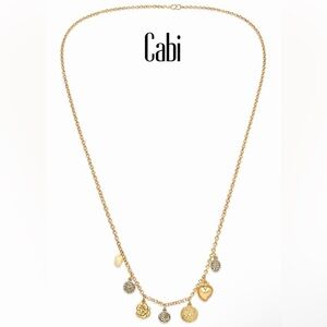Cabi Dolce Charm Necklace #2055 Matte Gold Mixed Metal Heart Coin Flower 29 (A)